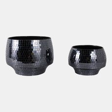 20401-01#S/2 9/11" Curved Disco Mosaic Planter, Black