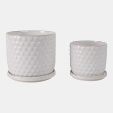 22200-01#S/2 6/8" Bubble Planter W/ Saucer, White