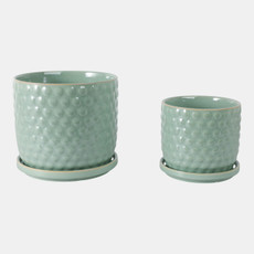 22200-02#S/2 6/8" Bubble Planter W/ Saucer, Sage Green
