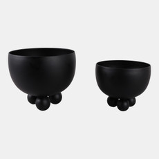 22205-03#S/2 9/11" Metal Bowl Planter With Ball Feet, Black