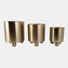 22206-02#S/3 8/10/11" Metal Planter Ball Feet, Gold