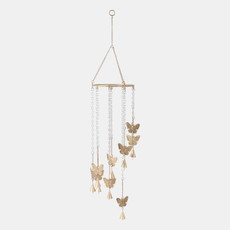 22214#38x8" Butterflies And Crystals Chime, Clear/gold