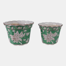 22236-02#S/2 10/12  Flower Chinoiserie Planters,green