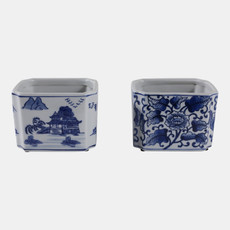 22301#S/2 5x4" Chinoiserie Pencil Cups, Blue/white