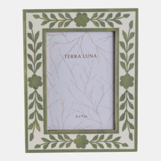 17802-04#5x7 Sage Green Petals Photo Frame, White/green