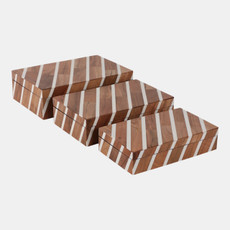 22317#S/3 10/11/12" Diagonal Lines Boxes, Natural/ivory