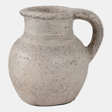 22357-01#8x8" Terracotta Jug With Handle, White
