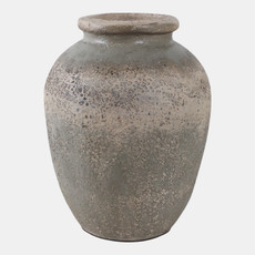 22358-02#12x9" Terracotta Vase, Ivory/green