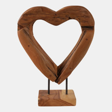 22361#15x12" Teak Wood Open Heart Sculpture, Brown