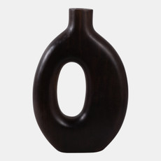17558-10#14x9" Cut-out Wood Vase, Dark Brown
