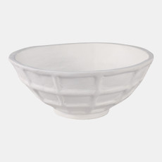 22386#14x6" Windowpane Paper Mache Bowl, White