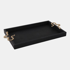 22394#19x12" Faux Leather Snake Tray, Black/gold