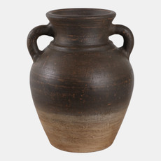 18251-04#Terracotta, 9" Vase With Handles, Chcolate Brown