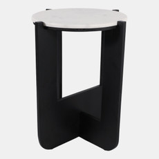 22407#19x16" Criss-cross Marble Top Accent Table,wht/blk