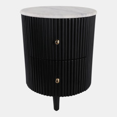 22411#21x16" 2-drawer Marble Top Side Table, White/black