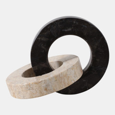 22437#10x7" 2 Round Marble Links, Ivory/black