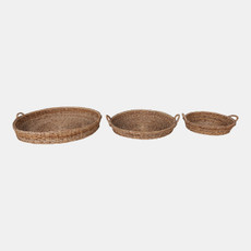 22446#S/3 20/27/35" Rattan Woven Round Trays, Natural