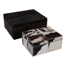 22479-02#S/2 9/12" Hair On Hide Patchwork Boxes, Ivory/brow