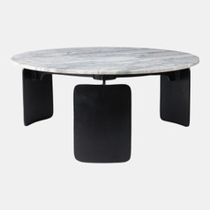 22482#30x13" Marble Top 3-footed Coffee Table, Grey/ Blk