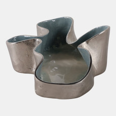 22507#15x12" Wavy Abstract Gold Metal Bowl, Blue Multi