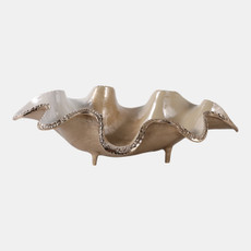 22510#20x12" Curvy Metal Bowl, Tan/gold