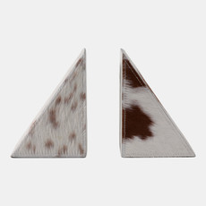 22500#S/2 7" Hair On Hide Cow Print Bookends, White/ Bro