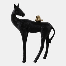 22505#10x8" Bird Perched On Horses Back, Black/ Gold