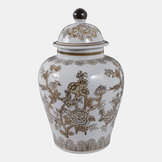 22528#12x7" Chinoiserie Bird & Vines Temple Jar,brwn/wht