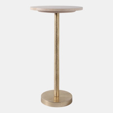 17061-02#24x13" Marble Top Drink Table, Ivory/ Gold