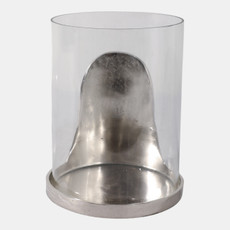 22486#8x7" Metal Base Hurricane Pillar Holder, Silver/ C