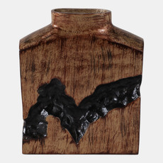 22518-04#10x8" Carved Middle Metal Vase, Gold/ Brown