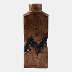 22518-05#16x6" Carved Middle Metal Vase, Gold/ Brown