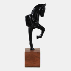 22534#12x4" Galloping Horse On Wood Stand, Black/ Brown