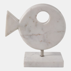 22535#9x9" Marble Fish On Stand, White