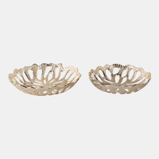 22540#S/2 12/14" Metal Cut-out Flower Bowls, Gold