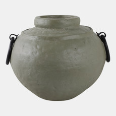 22552-01#12x10" Ecomix Vase With Metal Handles, Green/ Blk