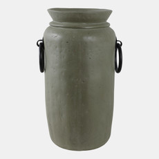 22553-01#16x9" Ecomix Vase With Metal Handles, Green/ Black