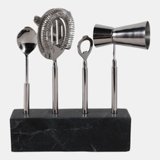 22555#10" 4 Piece Bar Utensil Set, Silver/ Black