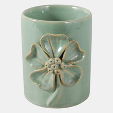 22612-01#4" Flower Applique Pencil Cup, Green