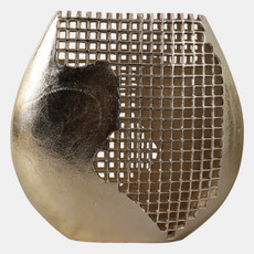 22621#14x14" Partial Mesh Metal Vase, Gold