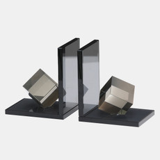 22641#S/2 5x4" Crystal Cube Bookends, Smoke