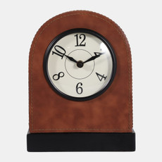 22763#8x6" Faux Leather Arched Table Clock, Brown