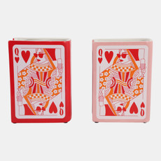 21857-01#S/2 8" Queen Of Hearts Book Vase, Red/pink