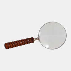22841-02#9x4" Ridged Handle Magnifying Glass, Brown