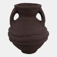 18236-04#Paper Mache, 15" Vase With Handles, Dark Brown
