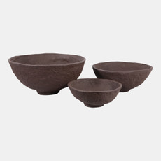 20656-01#S/3 14/18/22" Paper Mache Bowls, Dark Brown