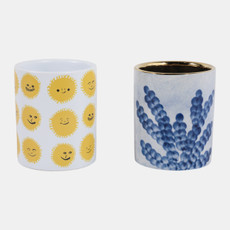 22864#S/2 4" Coral & Sunshine Smiles Pencil Cups, Multi