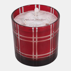 80537#4" 12 Oz Warm Vanilla Plaid Glass Candle, Red