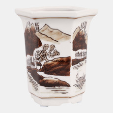80299-02#4", 6oz Chinoiserie Candle, Brown/white