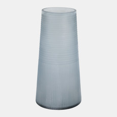 22904-02#12x6" Etched Lines Tapered Glass Vase, Blue
